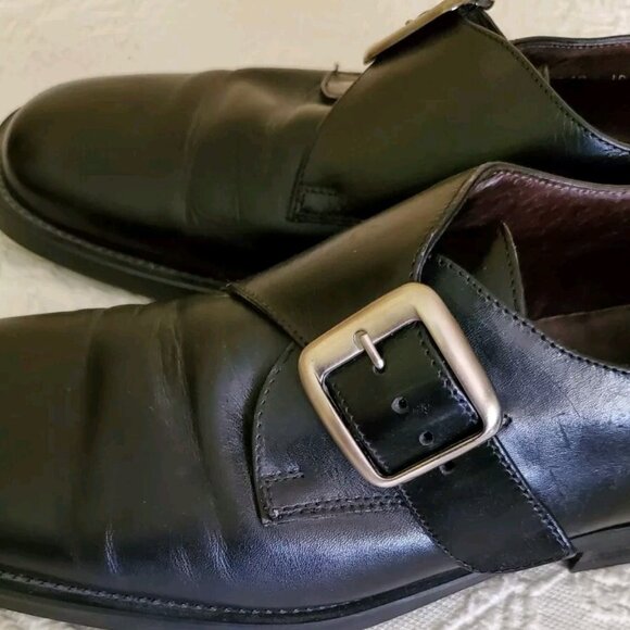 Bass Men\'s Faze Black Leather Shoes Silver Buckle Size 10 Made in Italy